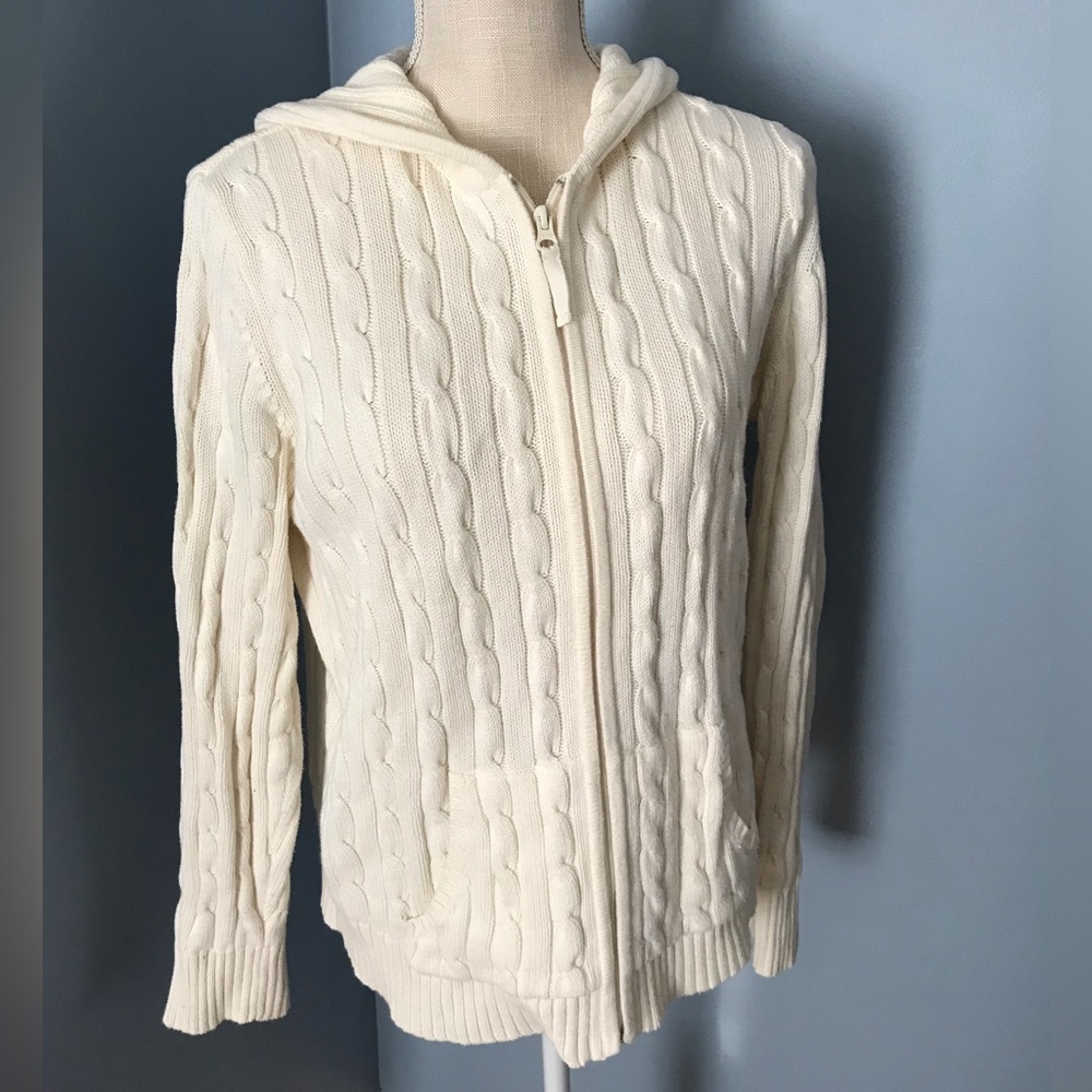St. John’s Bay Cable Knit Cotton Sweater Zip Up with Hood